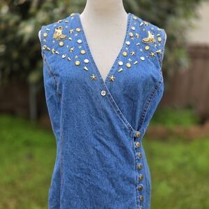Big Time Vintage Western Embellished Denim Sleeveless Dress Size 3x